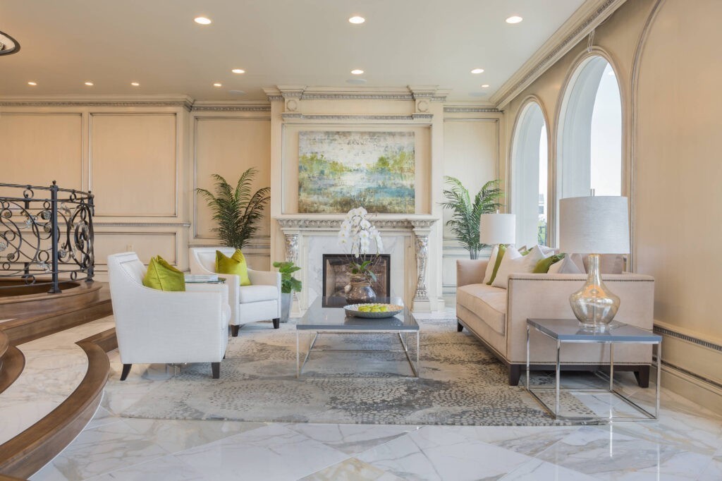 Marble tiles for interior floors and walls, selected with the whole layout in mind.